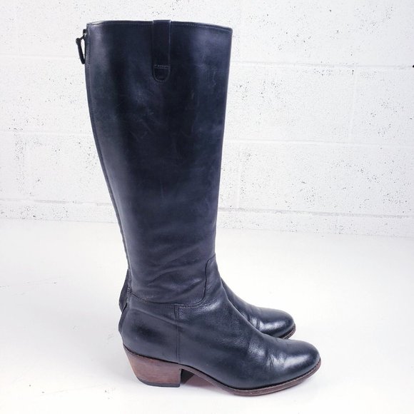 Cole Haan Women's Size 9 Wesley Black Leather Tall Riding Boots Low Heel Zip - Picture 1 of 11